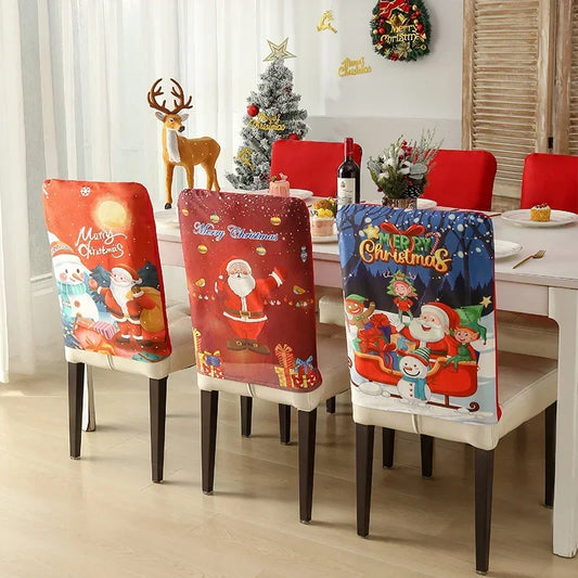Christmas Chair Back Cover Home Dinner Decor Santa Claus Snowman Red Chair Back Xmas Cap Set for Dining Room Hotel Home Decor