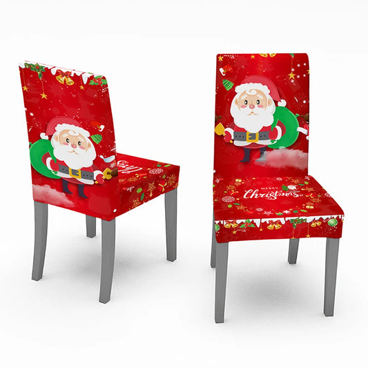 Christmas Chair Covers Santa Printed Elastic Stretch Dining Room Chair Slipcover Kitchen Seat Cover Spandex Home navidad Decor