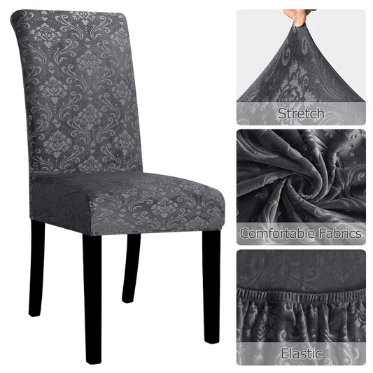 Velvet Dining Chair Cover Soft Stretch Chair Slipcover Solid Color Seat Cover Elegant Furniture Cover For Home Hotel Banquet