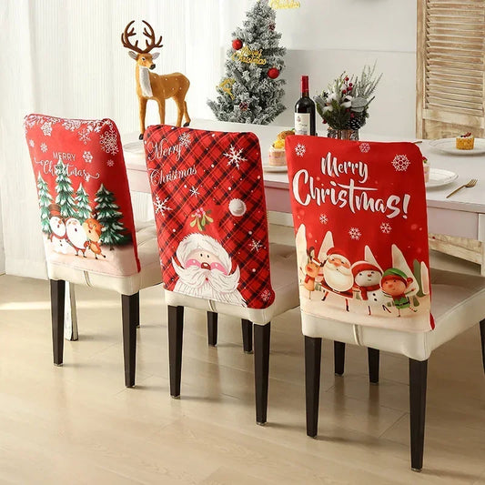 Christmas Chair Back Cover Home Dinner Decor Santa Claus Snowman Red Chair Back Xmas Cap Set for Dining Room Hotel Home Decor