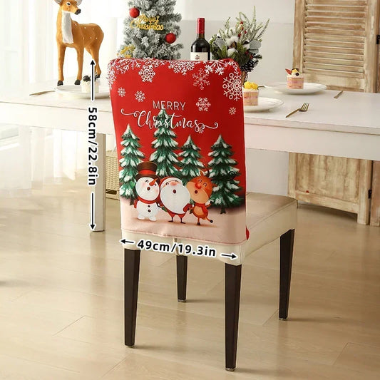 Christmas Chair Back Cover Home Dinner Decor Santa Claus Snowman Red Chair Back Xmas Cap Set for Dining Room Hotel Home Decor