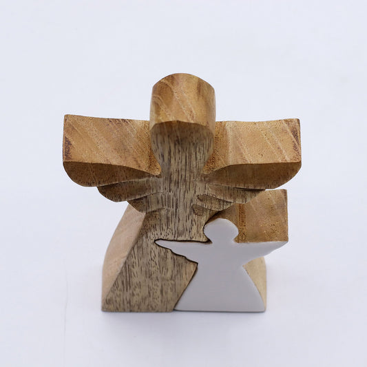 Mango Wood Angel in Angel - White Enamel