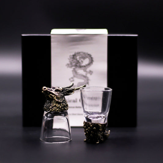 Gift Set of 6 Shot Glasses (50ml) - Wild Forest Creatures - Antique Bronze
