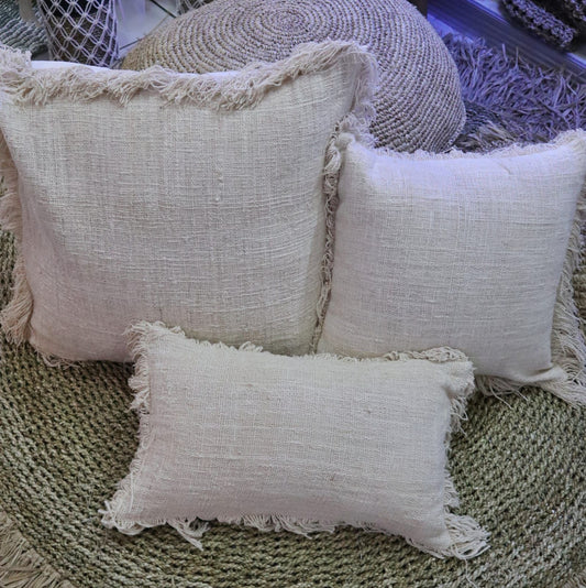 Linen Cushion Cover 30x50cm with fringe