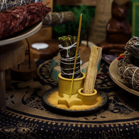 Palo Santo Stick & Smudge Holder - Mandala - Sand & Grey
