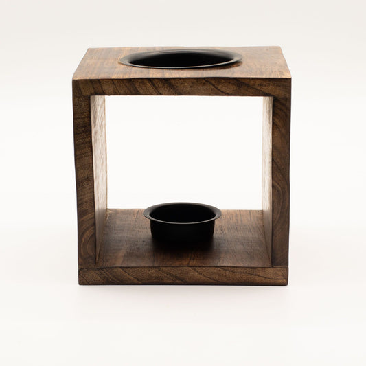 Large Square Mango Wood Oil Burner- Buddha Face