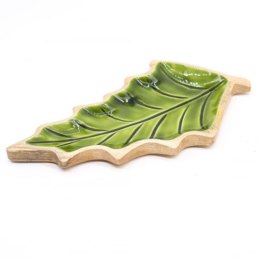 Lost in the Forrest - Enamel Leaf Wooden Bowl - 33x17cm