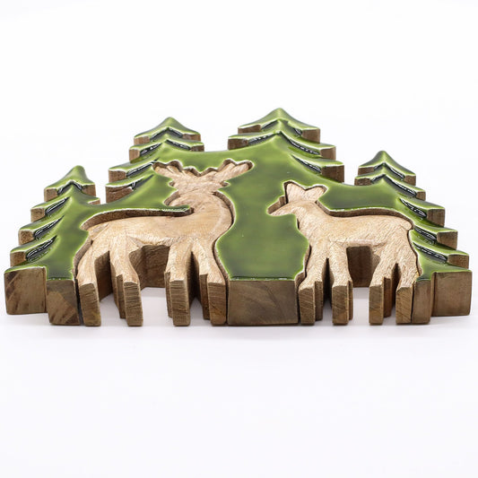 Lost in the Forrest - Two Dear in the Forrest 3D Wooden Decoration - 18x23cm