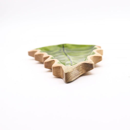 Lost in the Forrest - Enamel Leaf Wooden Bowl - 33x17cm