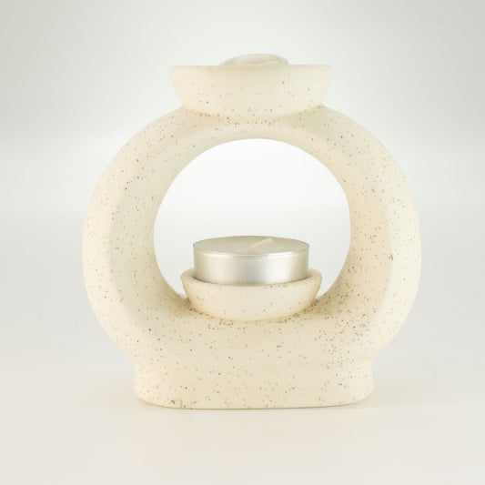 Ceramic Zen Oil Burner - Large Oval Pebble - Speckled Off-White