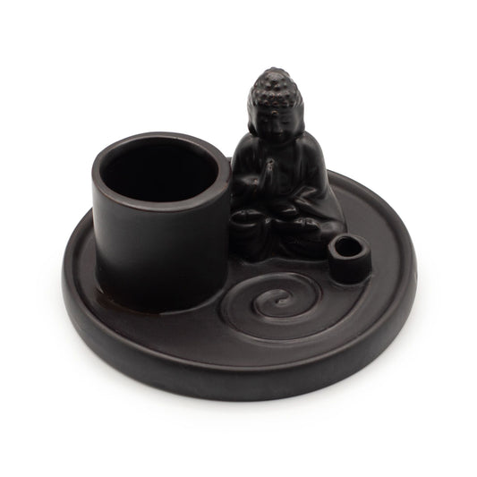 Multi Purpose Buddha Incense Plate - Ceramic Matt Black