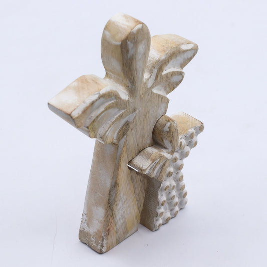 Mango Wood Angel in Angel - Whitewash