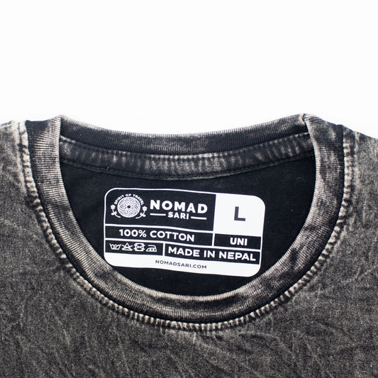 Nomad Sari Stonewashed Cotton T-Shirt - Compass of Life - Charcoal - Large