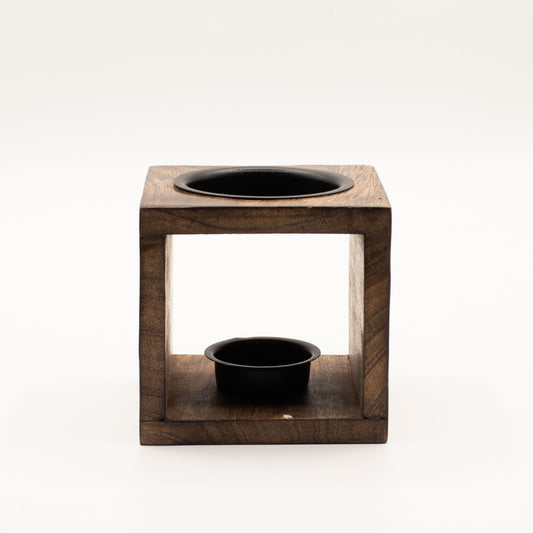 Square Mango Wood Oil Burner - Yin Yang