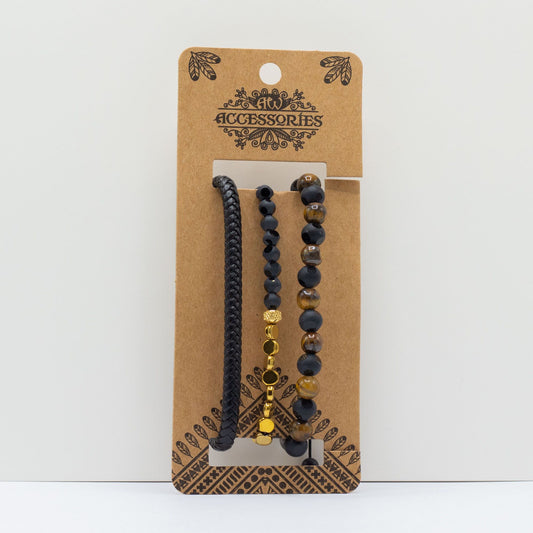 Mens Premium Bracelet Sets - Black & Tans (asst)
