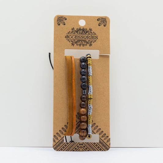Mens Premium Bracelet Sets - Black & Tans (asst)