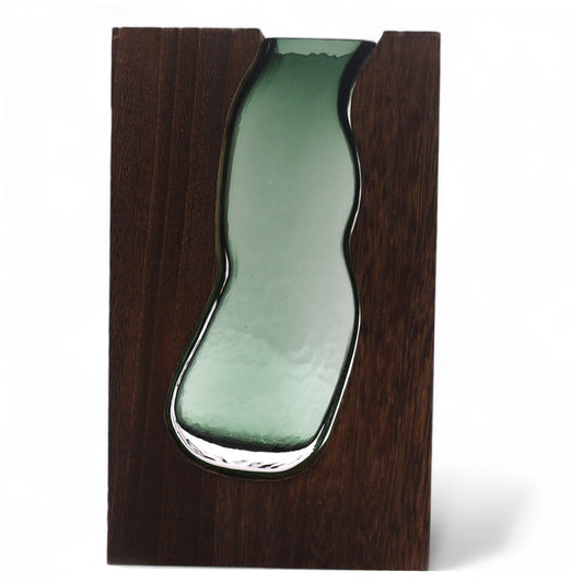 Lrg Glass Vase/Terrarium inside Dark Tung Wood
