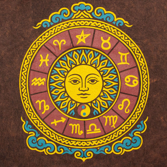 Nomad Sari Stonewashed Cotton T-Shirt - Sun & Zodiac - Brown - Large