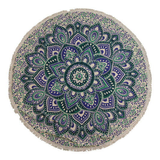 Small Mandala Roundie Cotton Art (130cm) - Teal & Blue