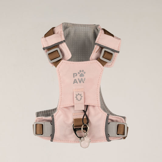 PAW - XS (2-4Kg) Dog Step-in Guardian Harness with Reflective Mesh - Soft Pink - Rose Quartz Charm
