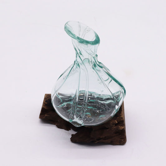 Molten Glass Fancy Mini Decanter on Wood 24cm
