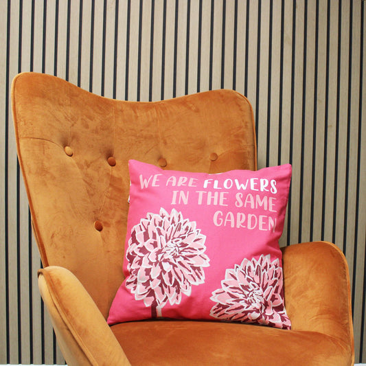 Printed Cotton Cushion Cover - We are Leaves - Yellow, Blue and Natural