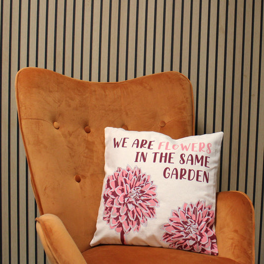 Printed Cotton Cushion Cover - We are Leaves - Yellow, Blue and Natural