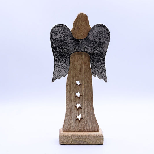 Large Mango Wood Star Angel Metal Wings & Enamel Detail