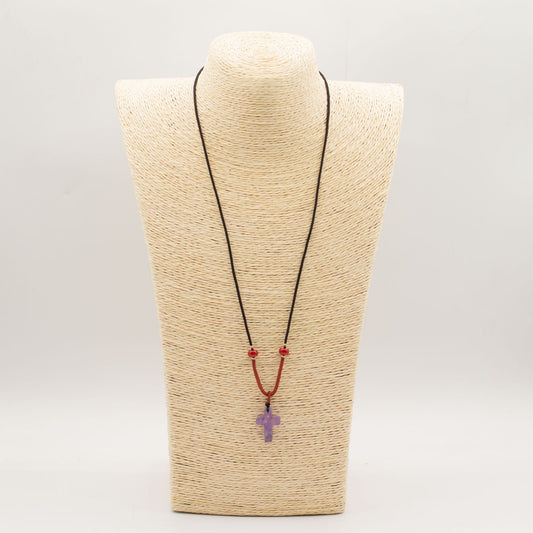 Cord Necklace Gemstone Pendant - Amethyst Cross