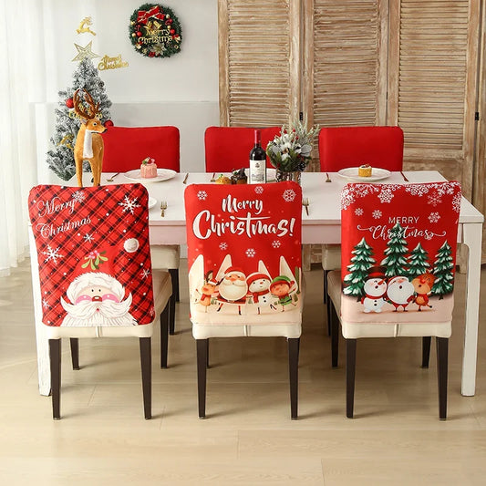 Christmas Chair Back Cover Home Dinner Decor Santa Claus Snowman Red Chair Back Xmas Cap Set for Dining Room Hotel Home Decor