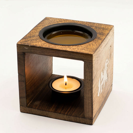 Square Mango Wood Oil Burner  - Elephant