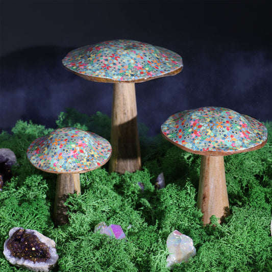 Large Enamelled Mushroom - 20cm - Mediterranean Tile Pattern