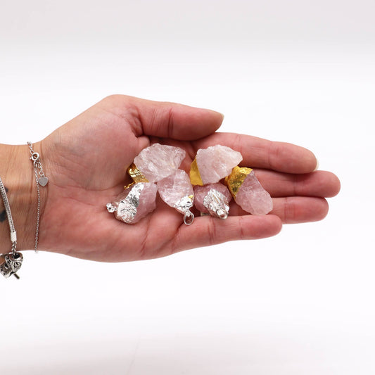 Gemstone Rose Quartz Gold & Silver Plated Pendants (6 assorted)