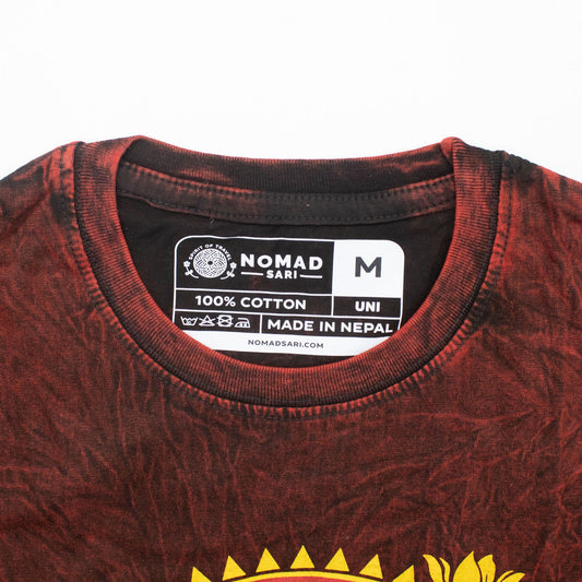 Nomad Sari Stonewashed Cotton T-Shirt - Dragon Mandala - Maroon - Medium