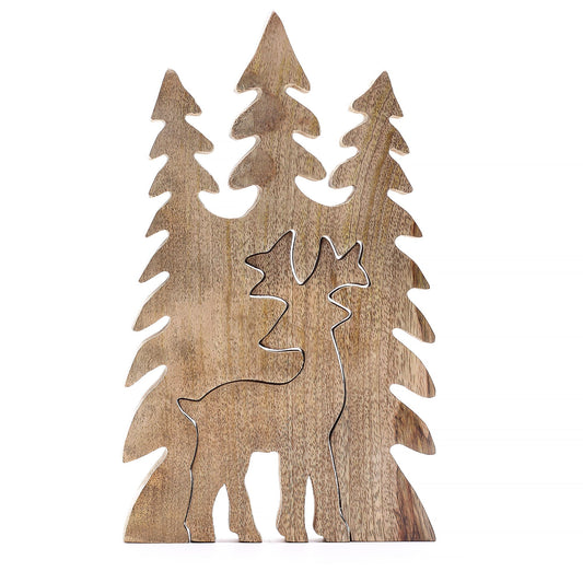 Lost in the Forrest -  Stag in the Forrest 3D Wooden Decoration - 25x15cm