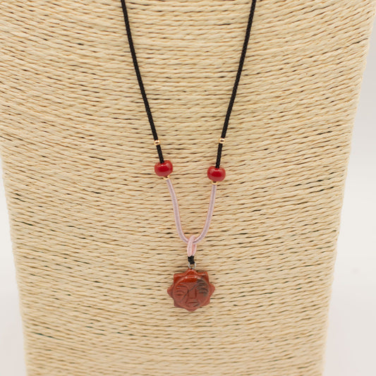 Cord Necklace Gemstone Pendant - Carnelian Sun Face