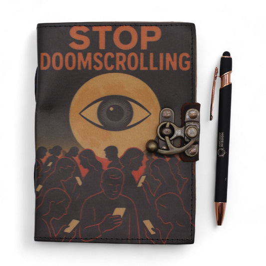 Leather Printed Notebook – Stop Doom Scrolling - 17.8x12.7 cm