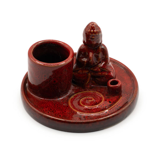 Multi Purpose Buddha Incense Plate - Ceramic Soft Red