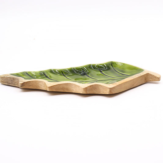 Lost in the Forrest -  Enamel Leaf Wooden Bowl - 33x17cm