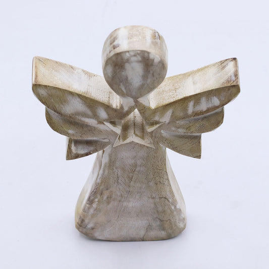 Mango Wood Angel - Whitewash with Star Cut Out