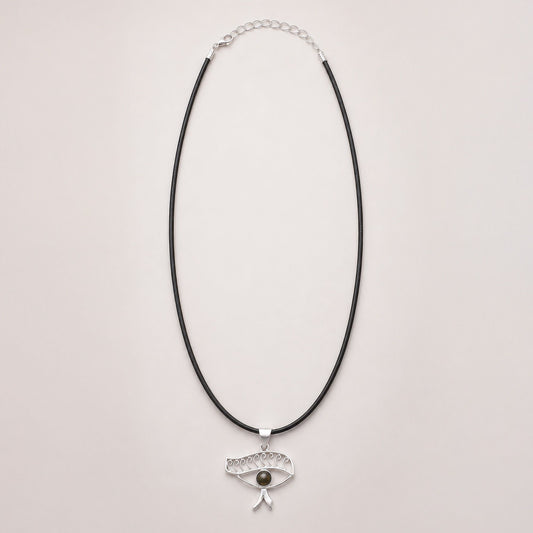 Indian Devotional Pendant - Silver Plated (45cm Cord)- Cleopatra Eye - Iolite