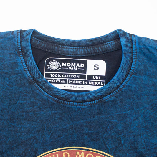 Nomad Sari Stonewashed Cotton T-Shirt - Stay Wild Moon Child - Blue - Small
