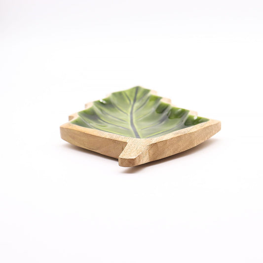 Lost in the Forrest -  Enamel Leaf Wooden Bowl - 33x17cm