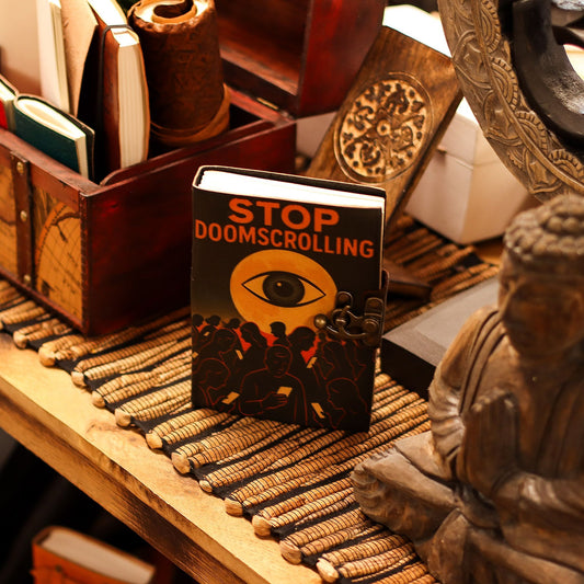 Leather Printed Notebook – Stop Doom Scrolling - 17.8x12.7 cm