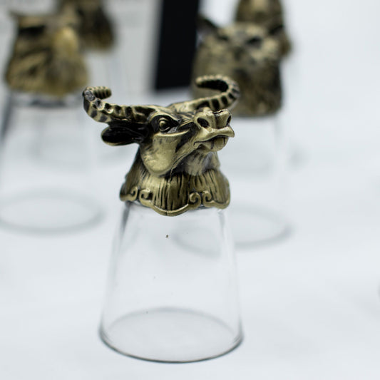 Gift Set of 12 Bottom Up Shot Glasses (25ml) - Forest & Mystical Creatures - Antique Bronze