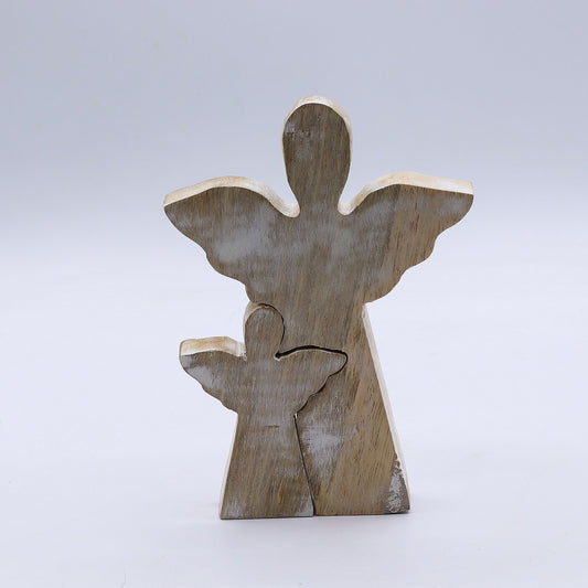 Mango Wood Angel in Angel - Whitewash