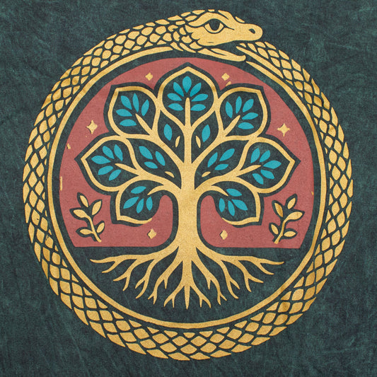 Nomad Sari Stonewashed Cotton T-Shirt - Tree of Life - Green - Large