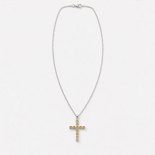 Indian Devotional Pendant - Silver Plated (45cm Chain)- Citrine Crucifix