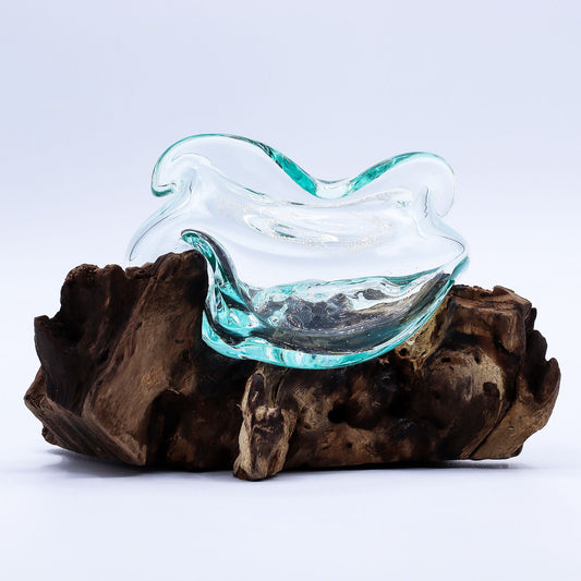 Molten Glass Wavy Bowl on Wood 18cm