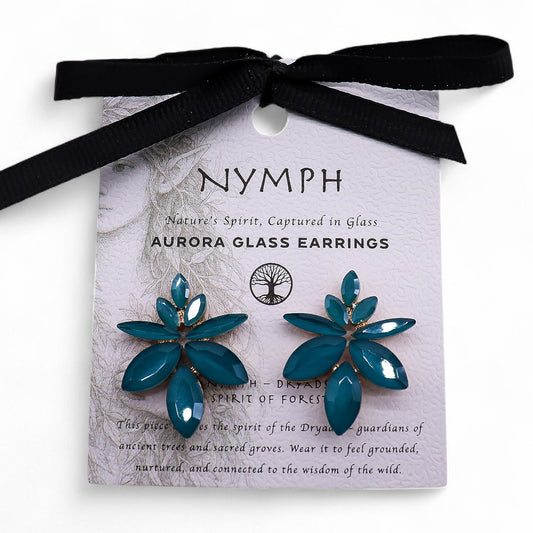Teal Green - Vintage Glass - Flowers - Earrings